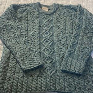 Aran Woollen Mills Super Soft 100% Merino Wool Dark Teal Cable Knit Sweater